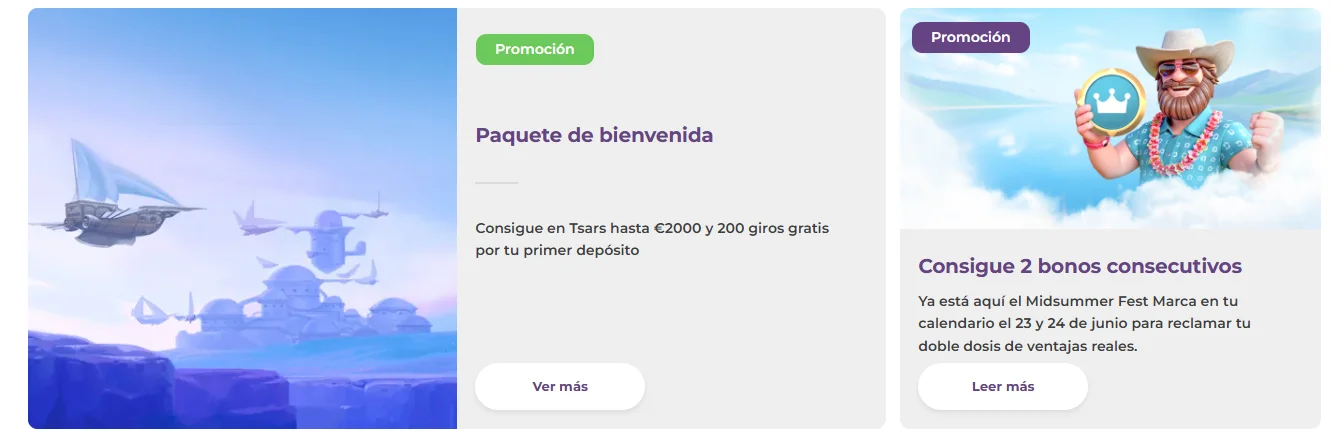 Bono de bienvenida Tsars casino